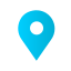 A blue map pin on top of a black background.